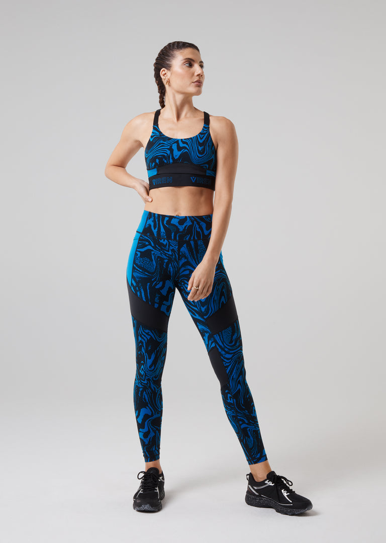 Prowess Print Block Leggings- Blue Swirl